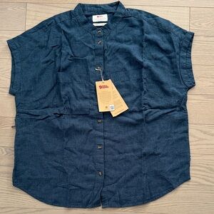 Large Dark Blue Fjall Raven Button-Up Hemp Shirt